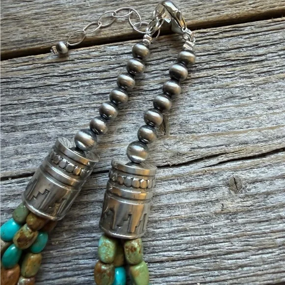 Sterling silver sourhwestern blue green turquoise multistrand necklace 24 inch